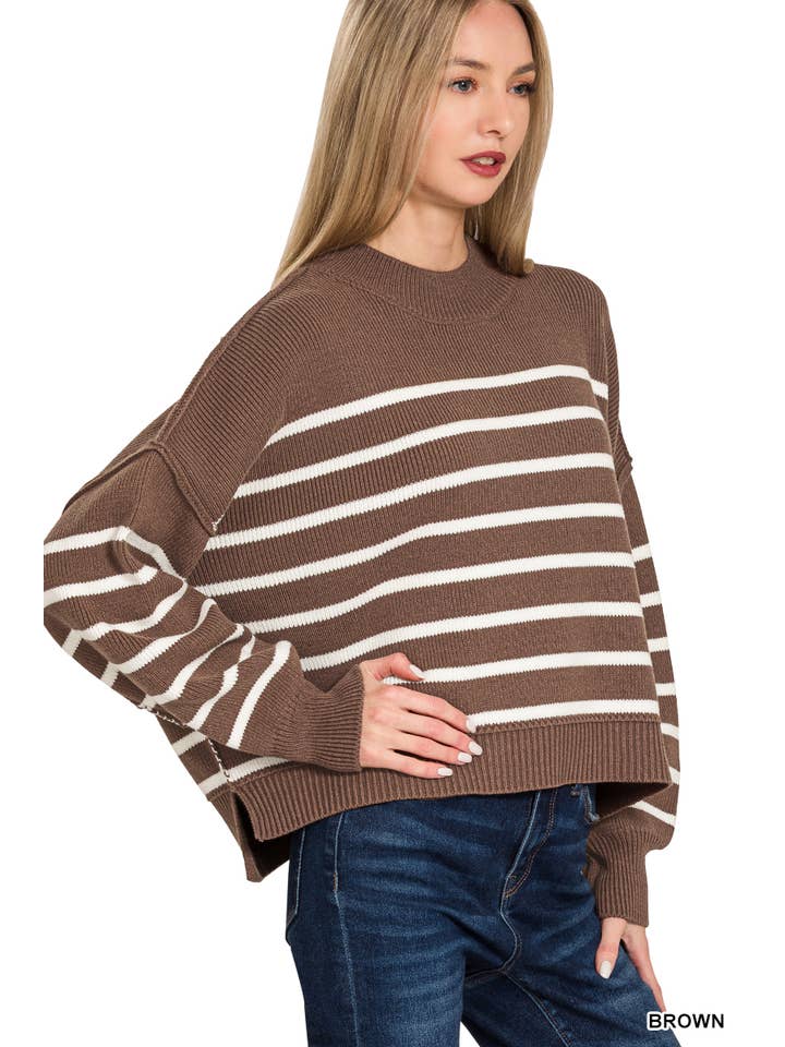 42POPS - Wholesale Knit Sweater - Women's - ',,...Exposed Seam Striped Oversized Sweater SI-282221