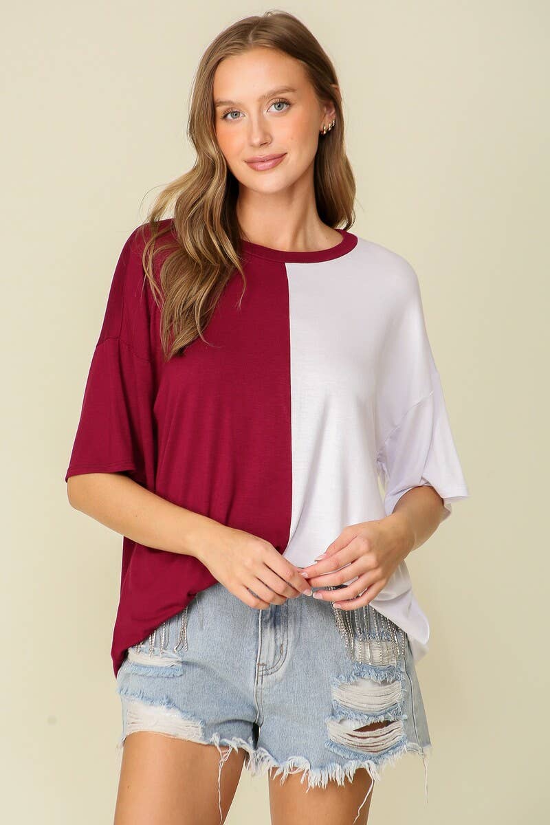42POPS - Wholesale Knit Top - Women's - ',,._ Game day contrast oversize tee15