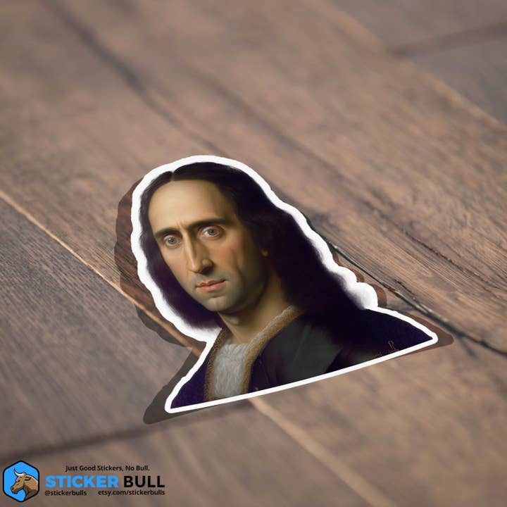 Sticker Bull – Engroshandel Klistermærke – Mona Lisa Nicolas Cage „Mona Cage“ Meme klistermærke, vandtæt2