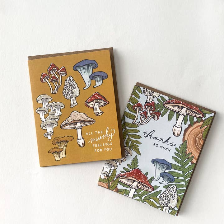 Root & Branch Paper Co. - Wholesale Love Card - All the Mushy Feelings for You - Mushroom Love Card