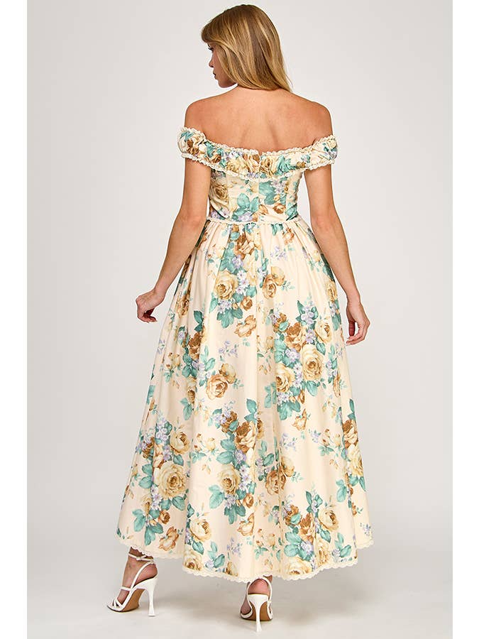 Cream Green Sand Poplin Corset Midi Dress for wholesale on Faire6