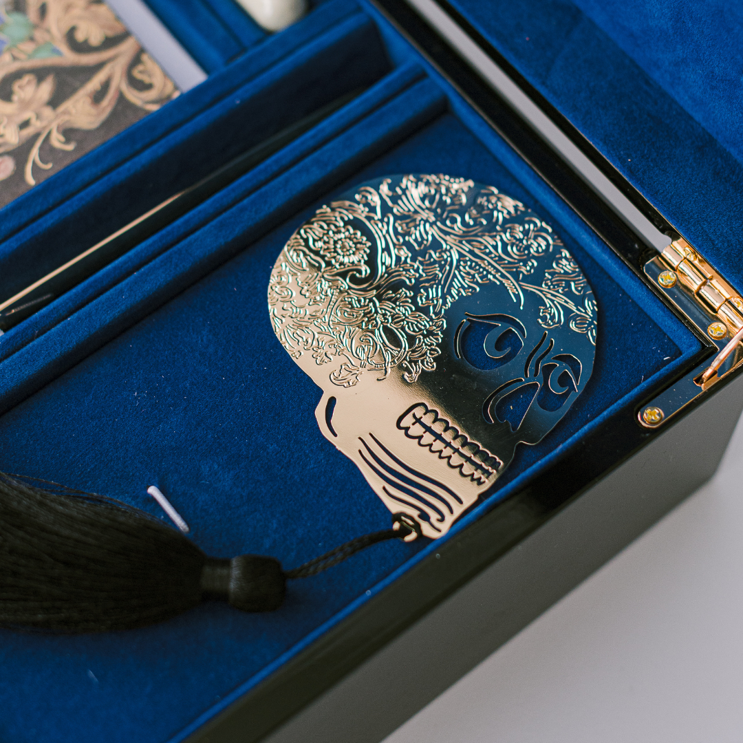 Good Juju Ink - Vente Assortiments de papeterie/cartes - Ensemble de papeterie Coffret laqué éclairé avec motifs crânes6