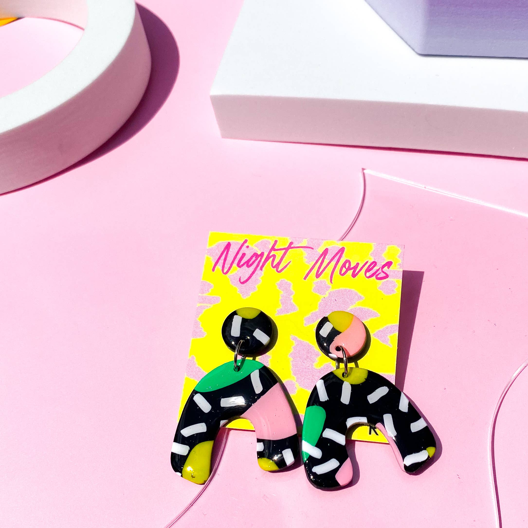 Night Moves Atelier - Wholesale Dangle Earrings - 90's Inspired Polymer Clay Abstract Paddle Dangle Earrings4