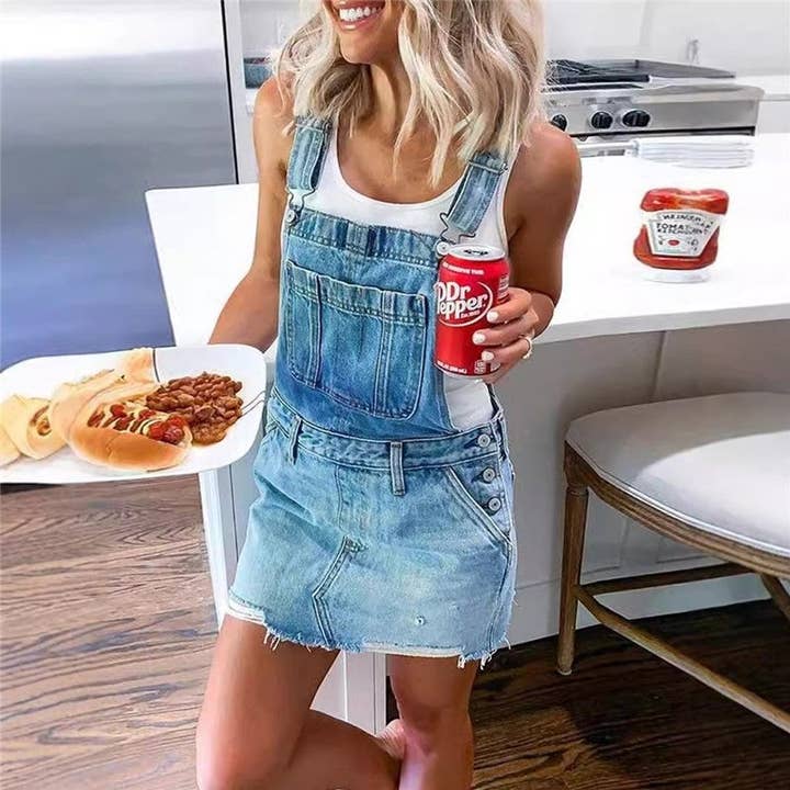 FurDecoration – wholesale Overalls – Women's – Stylish Versatile Denim Overall Skirt0