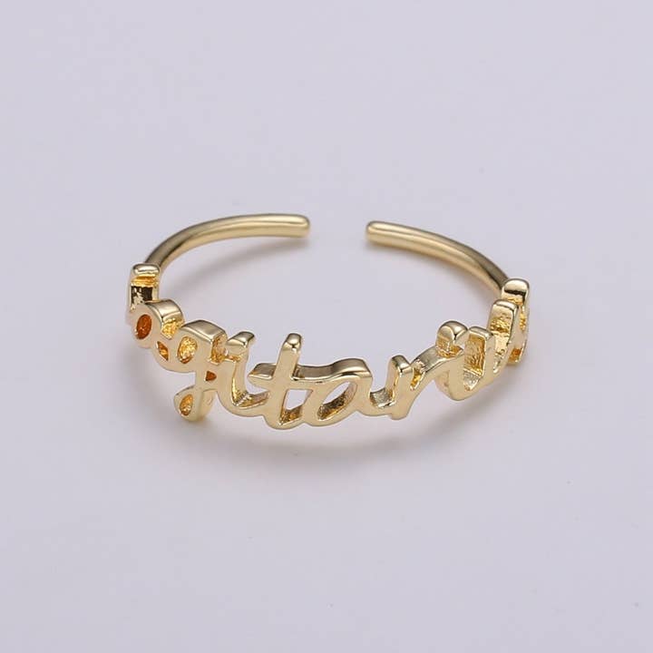 Aim Eternal - Wholesale Band/Stacked Ring - Gold Zodiac Ring Words Gold Ring, Astrology Horoscope Ring Birthday Personalized Gift Open Adjustable Ring for Stacking Ring Midi Ring R-422-R-43314