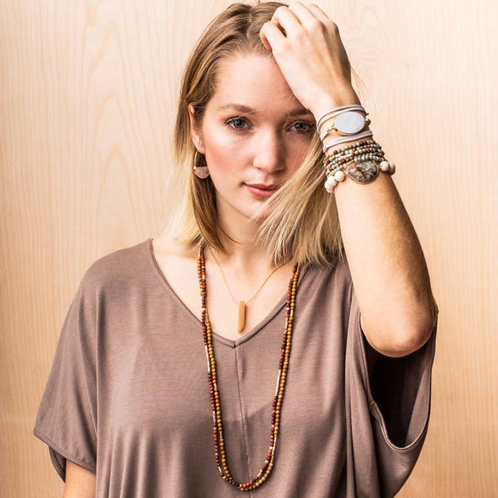 Scout Curated Wears - Wholesale Beaded Bracelet - Stone Wrap: Aqua Terra - Stone of Peace