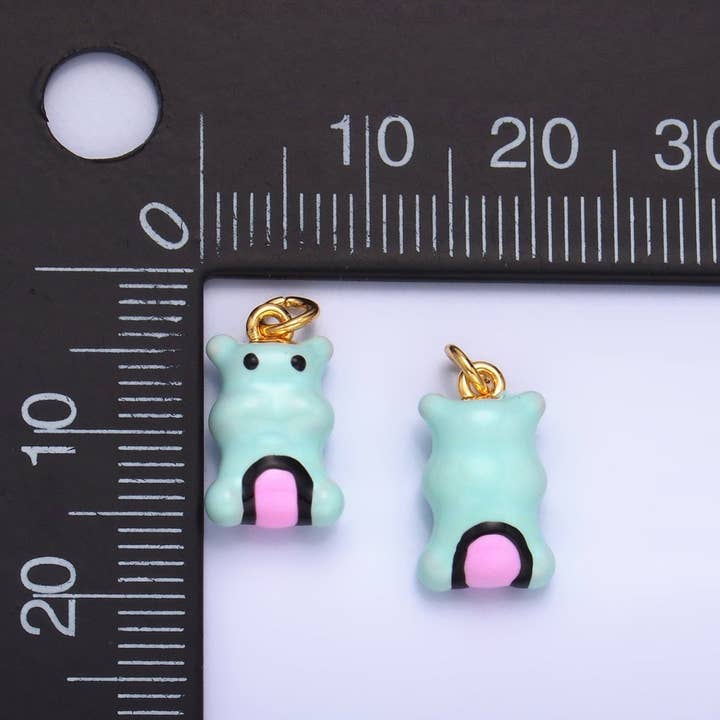 Aim Eternal - Wholesale Individual Charm/Pendant - 24K Gold Filled Blue Rotund Hippopotamus Multidimensional 3D Animal Charm | W2591