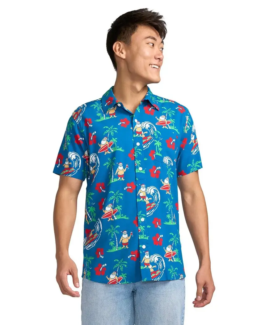 Tipsy Elves - Vente Chemise à col boutonné – homme - Chemise à boutons Surf's Up Santa - Chemise hawaïenne de Noël pour homme1