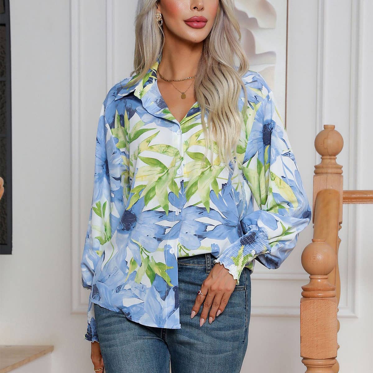 Lily Clothing - Vente Chemise à col boutonné – femme - CHEMISE À MANCHES LONGUES IMPRIMÉE À LA MODE ET À MANCHES LONGUES5