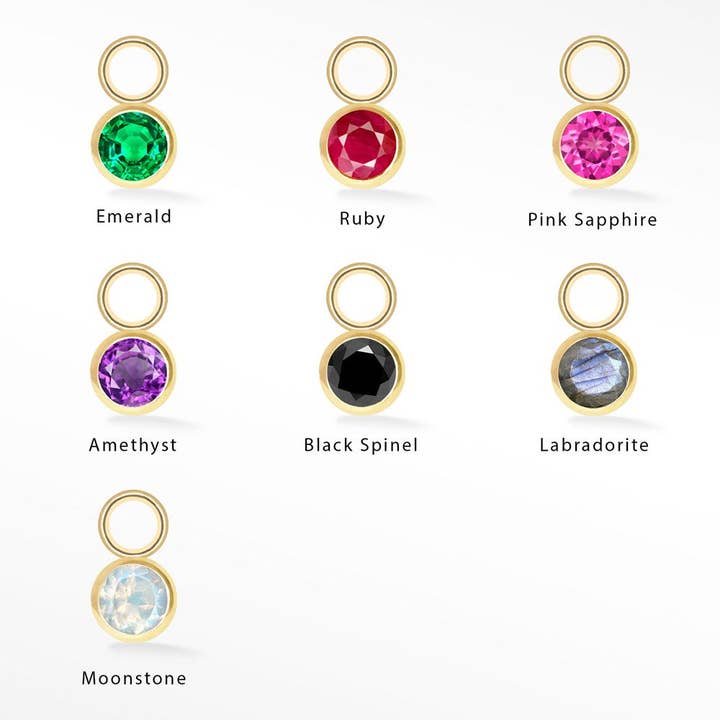 Venda por grosso de pedras preciosas naturais redondas brilhantes em ouro amarelo 14k com bisel simples Petite Charms para jóias permanentes por atacado de Nina Wynn Pro Shop