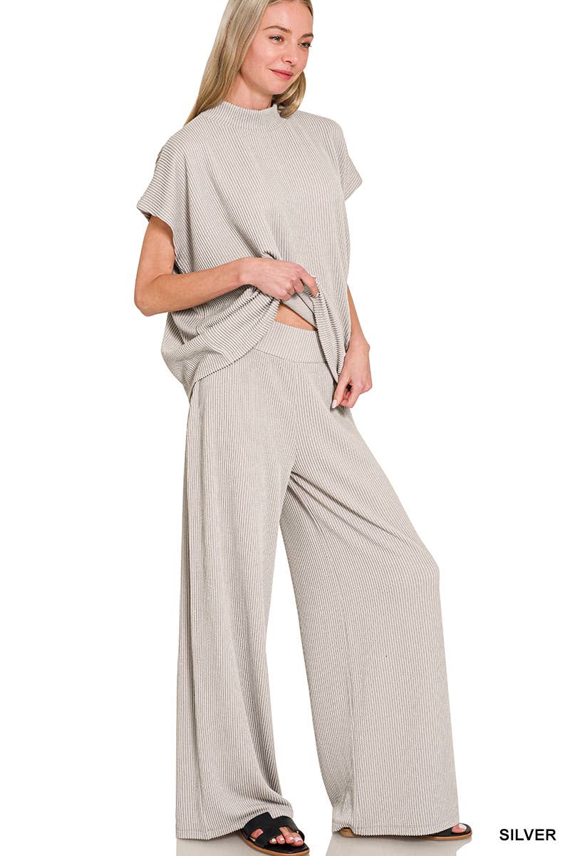 42POPS - Wholesale Lounge Set - Women's - `.0729 Raised Rib Short Sleeve Tee & Pants 2PC Set SI-2842212