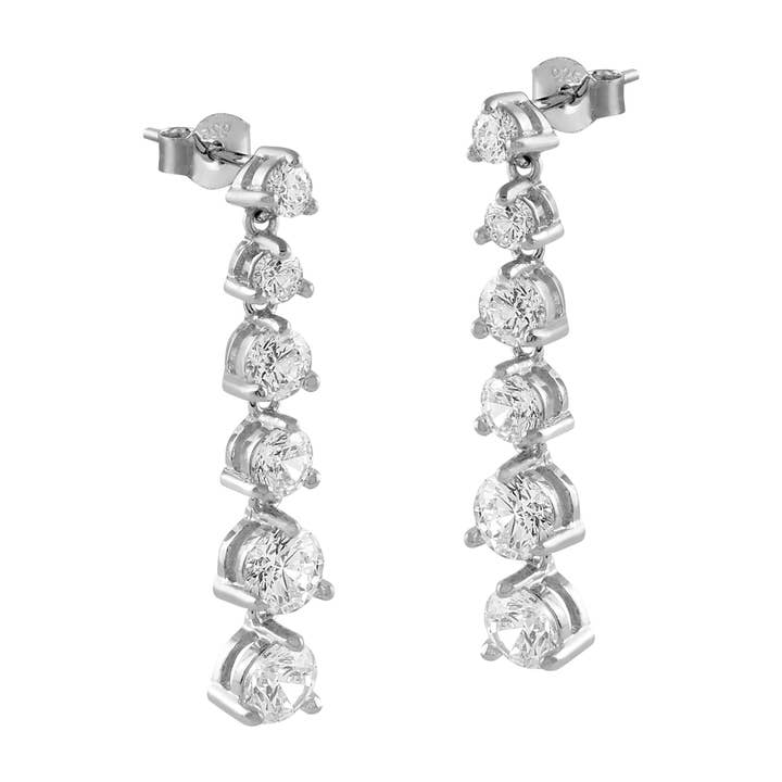Cascading silver earrings with white zircons for wholesale by Itemporality