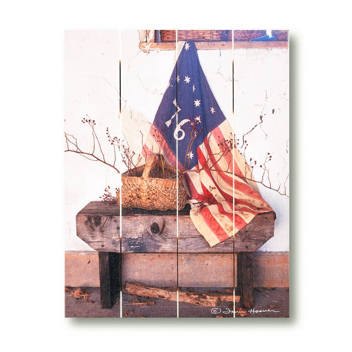 Irvin's Tinware - Wholesale Art Print - The Flag Basket Rustic Pallet Art