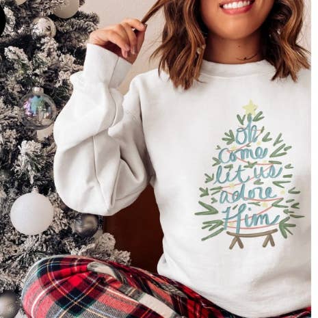 OH COME LET US ADORE HIM--Christmas Shirt for wholesale by The Ruffled Rhino