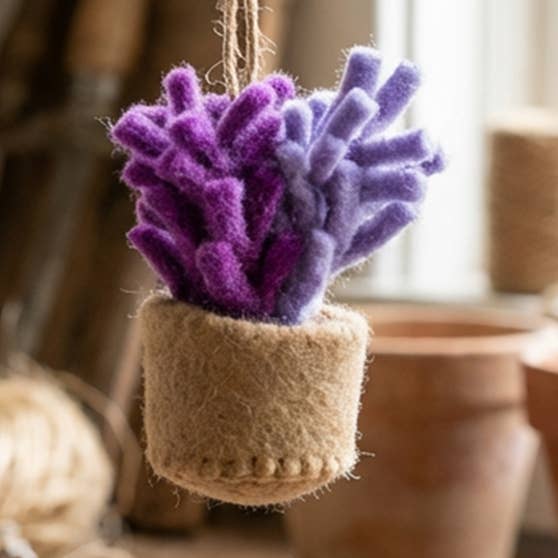 Handmade Hanging Fair trade Felt Pot o' Lavender Decoration for wholesale by Felt So Good