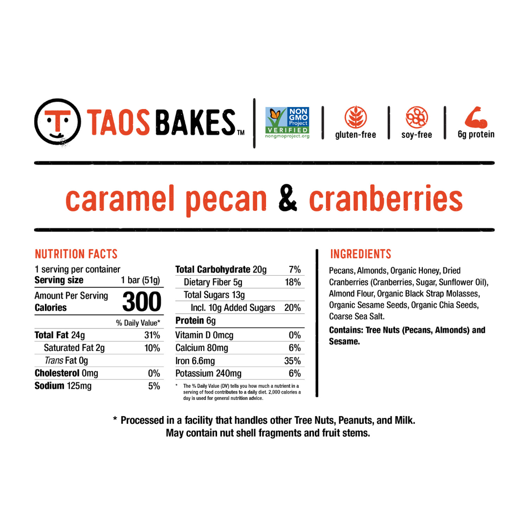 Taos Bakes - Wholesale Snack Bar - Caramel Pecan + Cranberries | Snack Bars | 1.8oz4