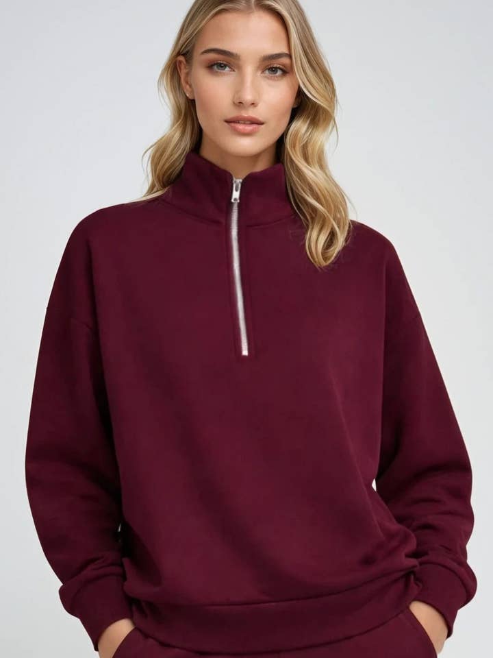 Supersoft Half Zip Sweatshirt Black Cherry for wholesale by Born Nouli Activewear