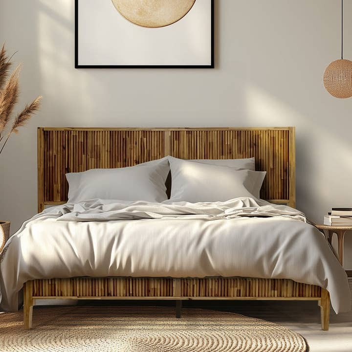 Megsu Bosk Acacia Wood Bed Frame with Headboard for wholesale by Dhintra