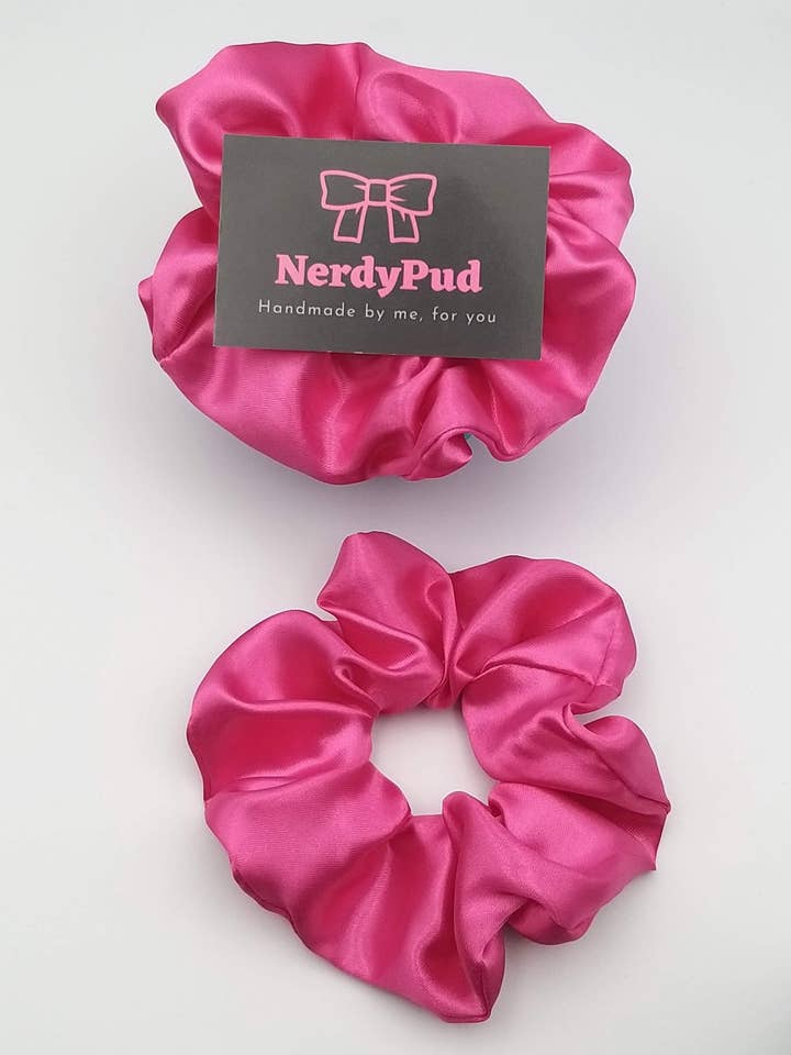 Hot Pink Satin Scrunchie for wholesale by NerdyPud