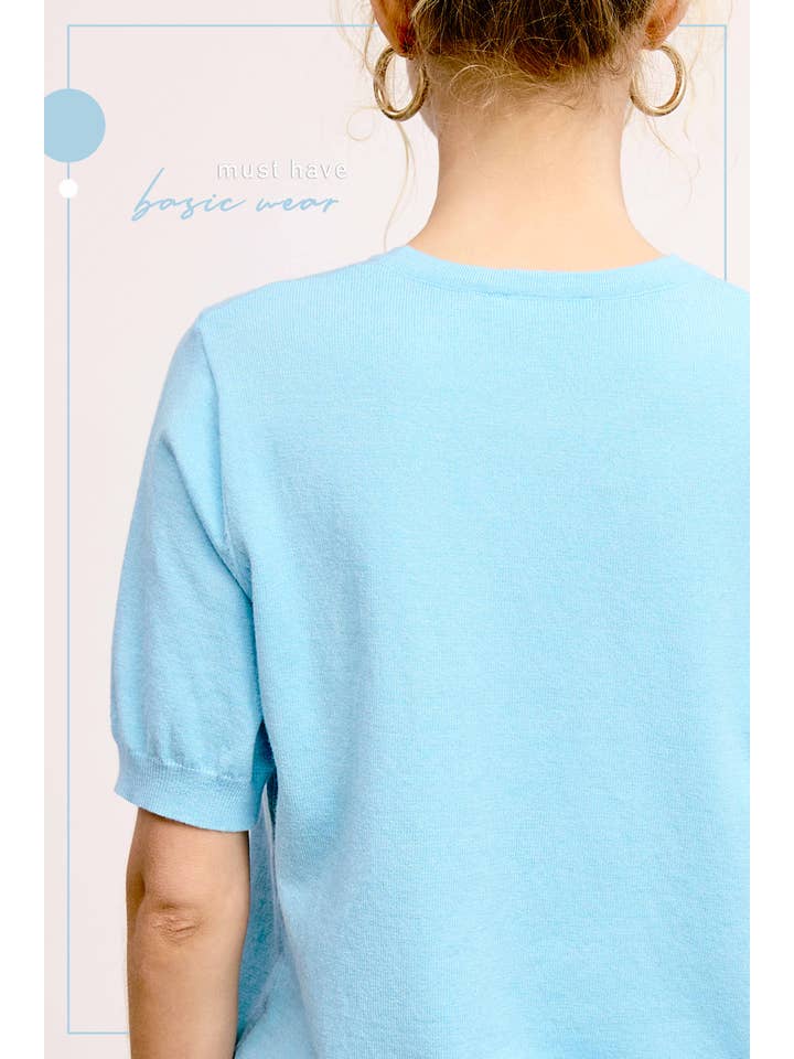 La Miel - Vente Pull en maille – femme - Haut en tricot extensible basique à manches courtes et bouffantes MCS360018