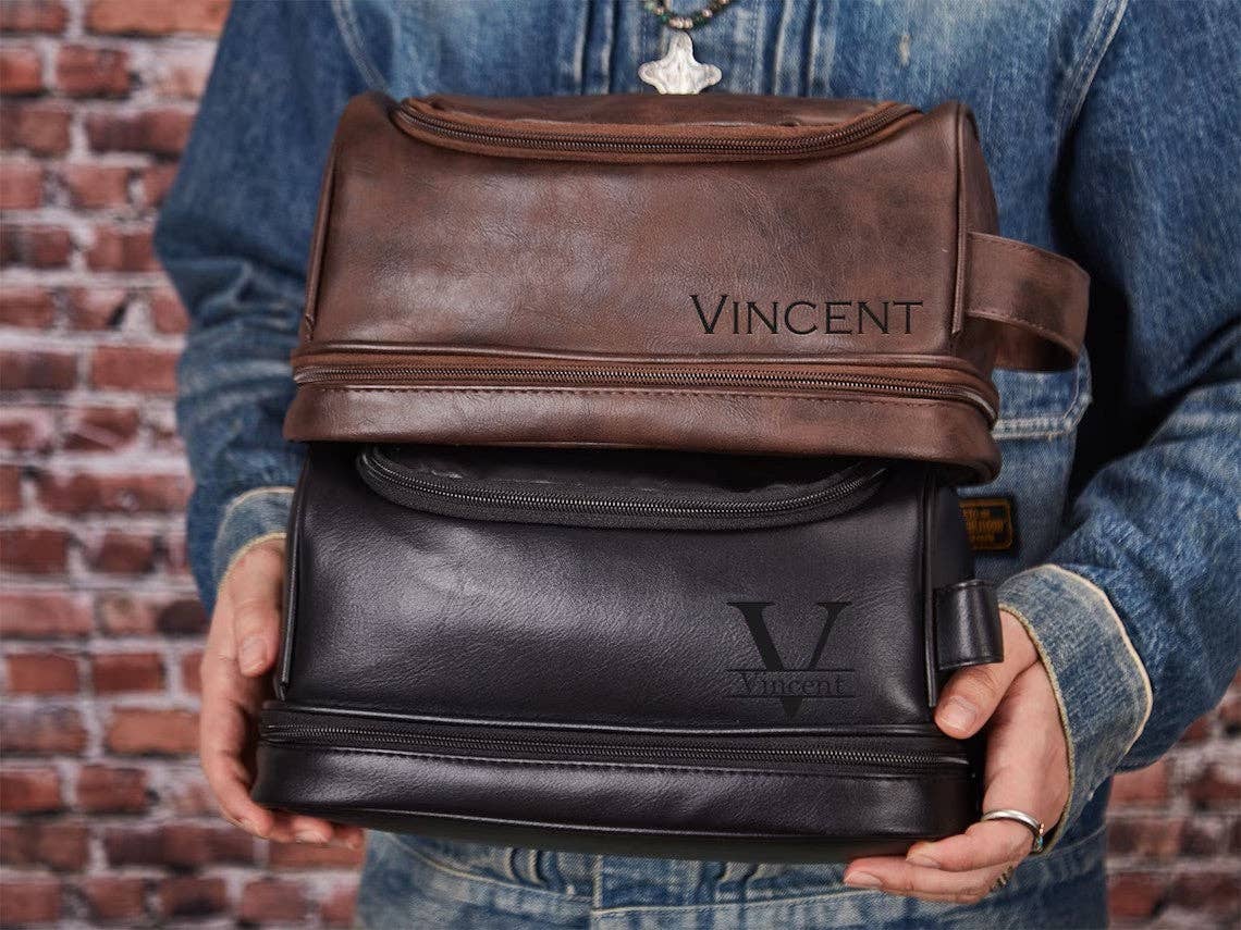 RockCow Leather Studio - Wholesale Toiletry Bag - Men's - Personalized Toiletry Bag Groomsman Gift for Him Engraved Dopp Bag Leather Dopp Kit Boyfriend Gift for Men for Dad Christmas Gift for Him7
