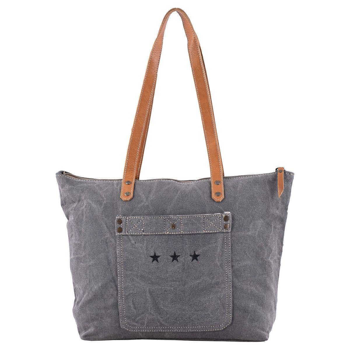 Sixtease Bags USA – Sacola - Mulher por atacado – Saco de Mão Feminino Canvas Leather Star -enjoy Life - Cinzento1