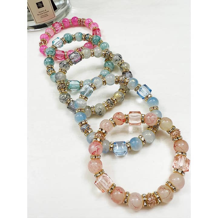MIX COLOR Soft Shade Bead Stretch String Bracelet for wholesale on Faire