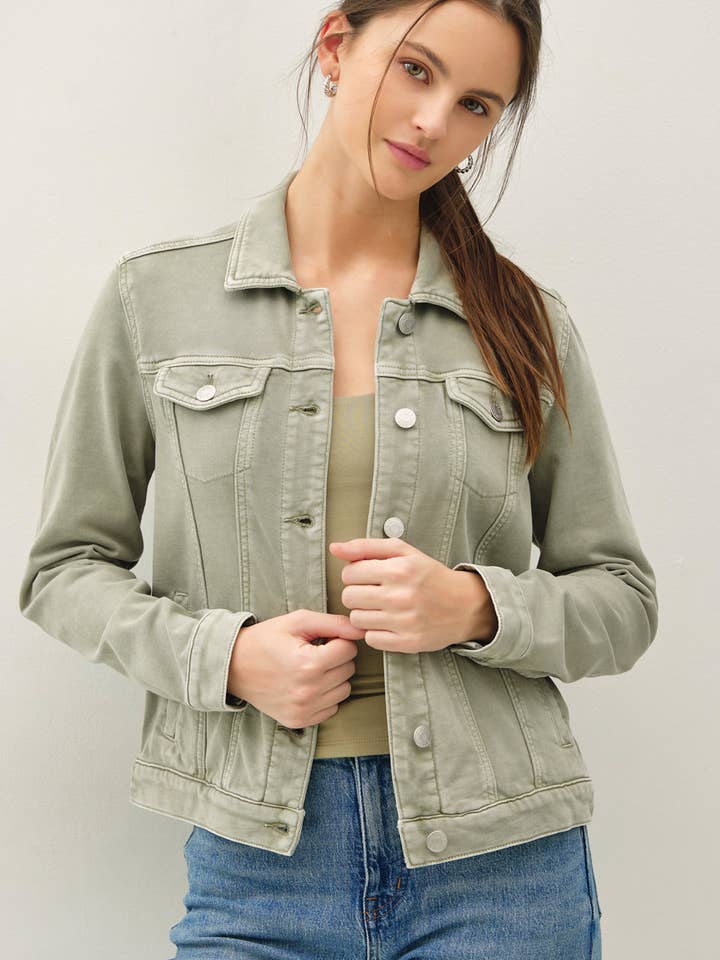 GARMENT-DYE COTTON FLEECE TRUCKER JACKET for wholesale by Be Cool