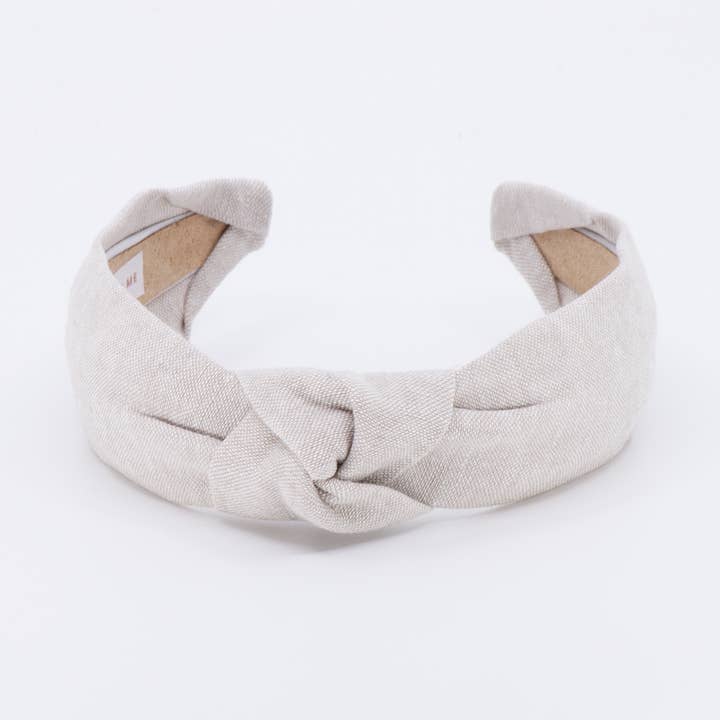 Neutral Solid Linen Blend Knotted Headband | Flax | Khaki for wholesale by Maddie and Me Handmade