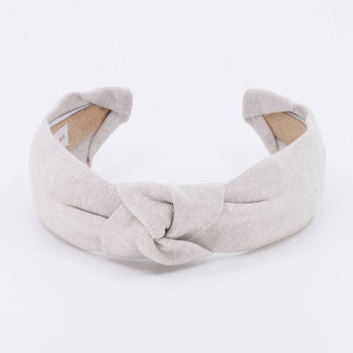 Neutral Solid Linen Blend Knotted Headband | Flax | Khaki for wholesale by Maddie and Me Handmade