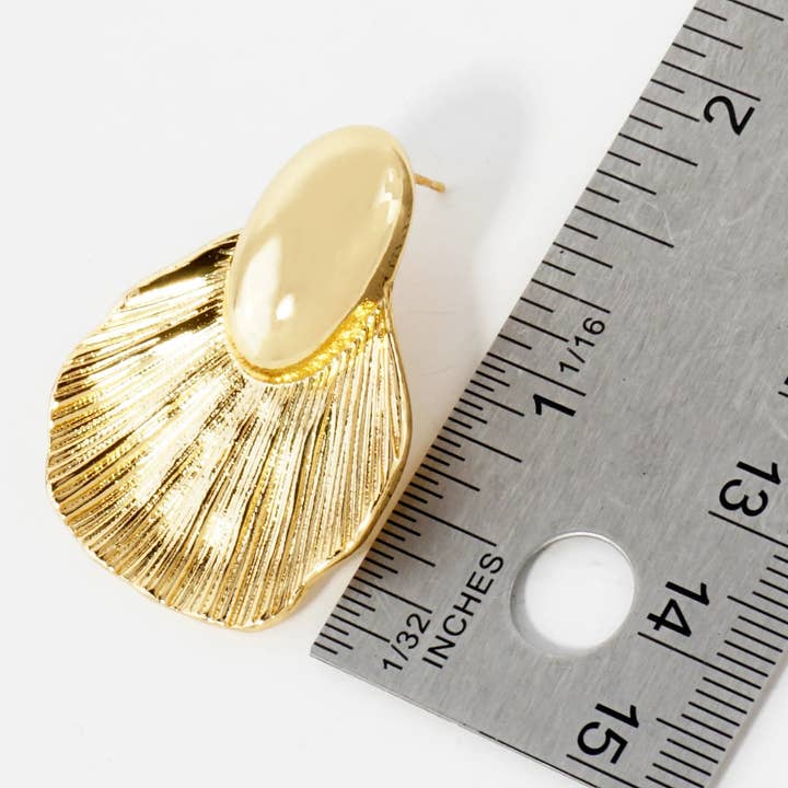 Gold Sea-Life Seashell Inspired 14K-Gold-Dipped Textured Brass Earrings for wholesale on Faire3