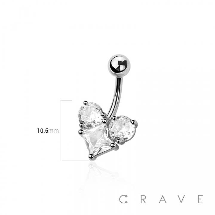 CRAVE BODY JEWELRY - Venta al por mayor Piercings para ombligo - Botón de ombligo en forma de corazón geométrico con múltiples circonitas cúbicas de acero quirúrgico 316L.