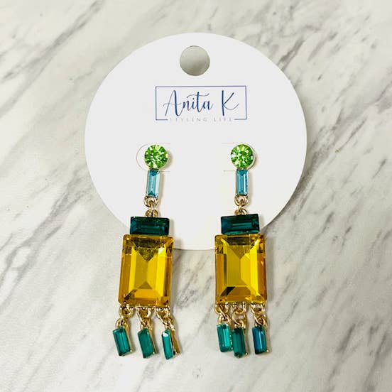 Rechteckiger Kristall-Hängeohrring für den Großhandel von Anita K By Blushing Pink