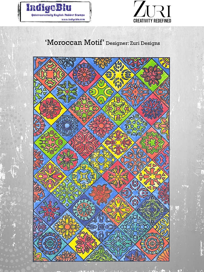 Tampon en caoutchouc rouge A5 à motif marocain par Zuri Designs pour la vente par IndigoBlu