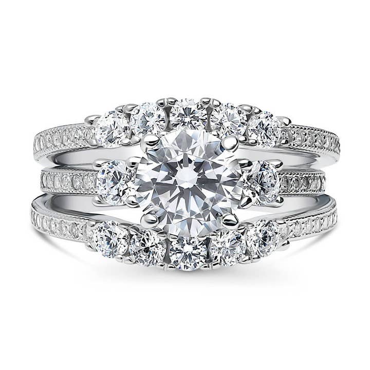 BERRICLE Sterling Sølv 3-Sten CZ Forlovelsesringsæt for engroshandel hos BERRICLE