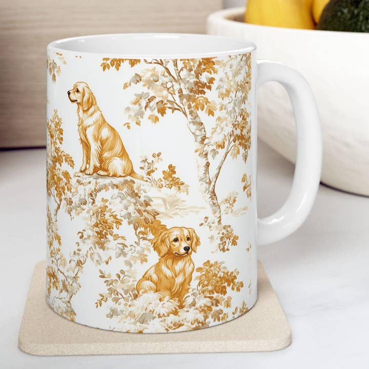 Golden Retriever Fall Toile Mug, Autumn Leaves Toile Cup for wholesale by NVC Ecommerce LLC