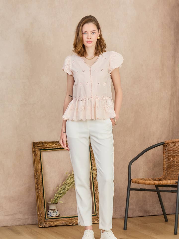 LULUMARY - Wholesale Button Down Shirt - Women's - Embroidered shirt CH3649