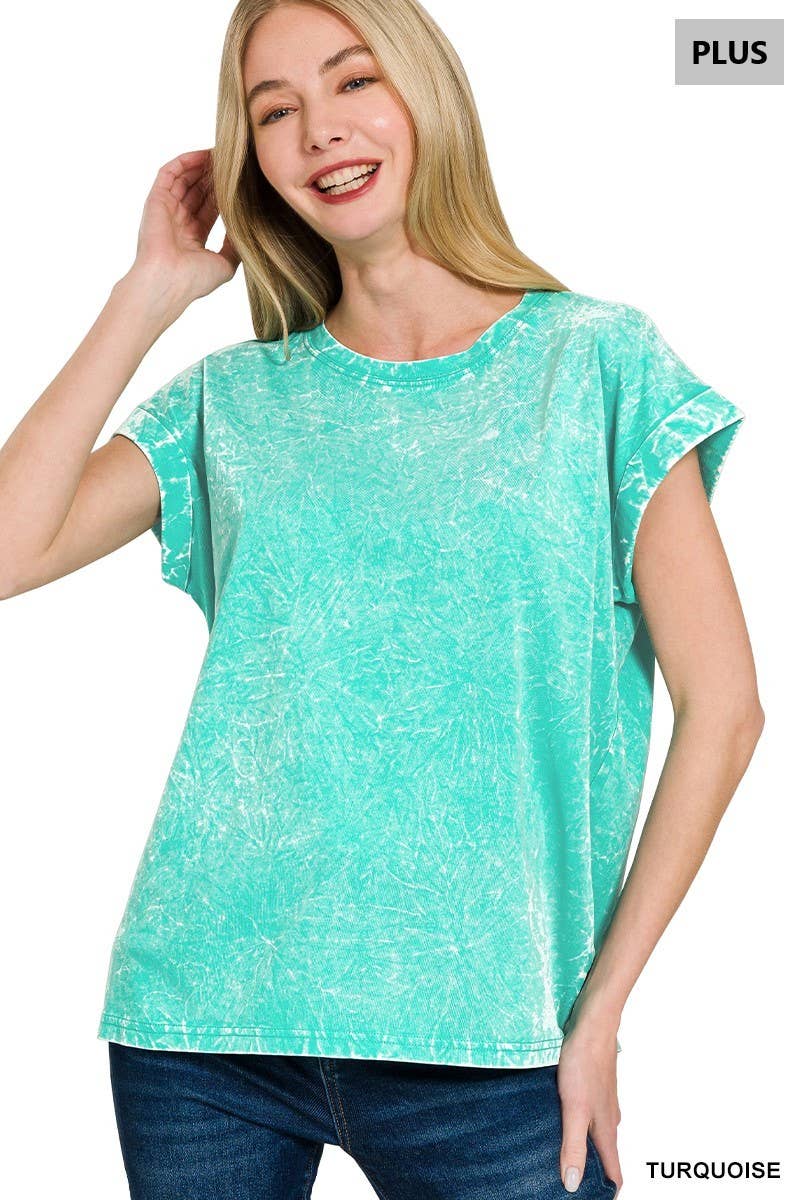 Vanilla Monkey - Vente Haut en maille – femme - T-shirt à manches courtes pliées, col rond, effet froissé Plus20