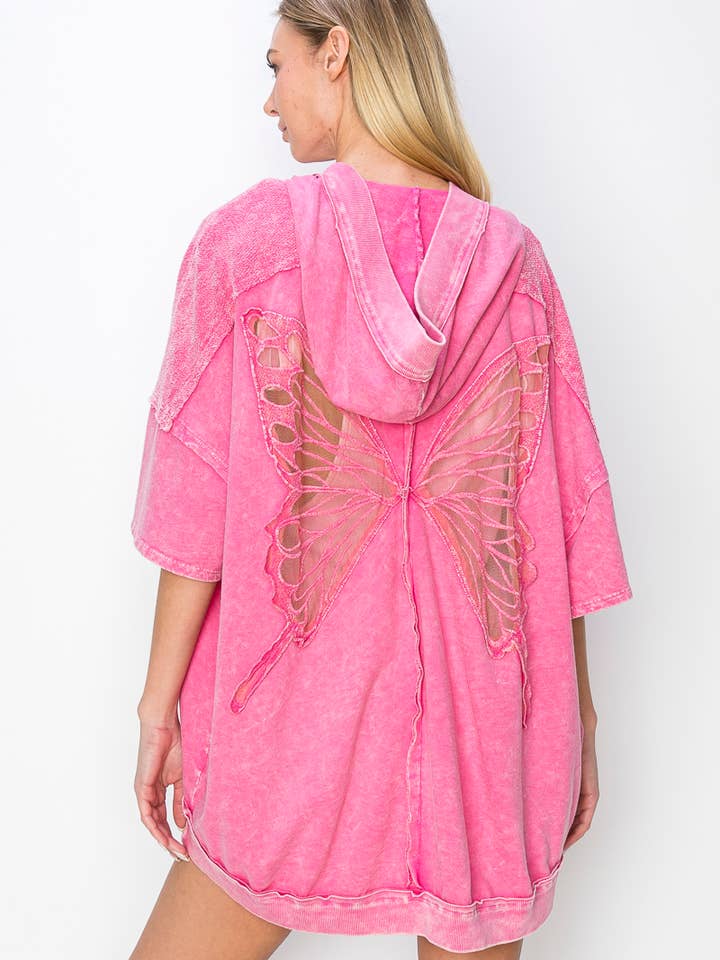 Felpa con cappuccio MineralWash Butterfly Open Top HT5739.. per la vendita all'ingrosso da parte di J.Her