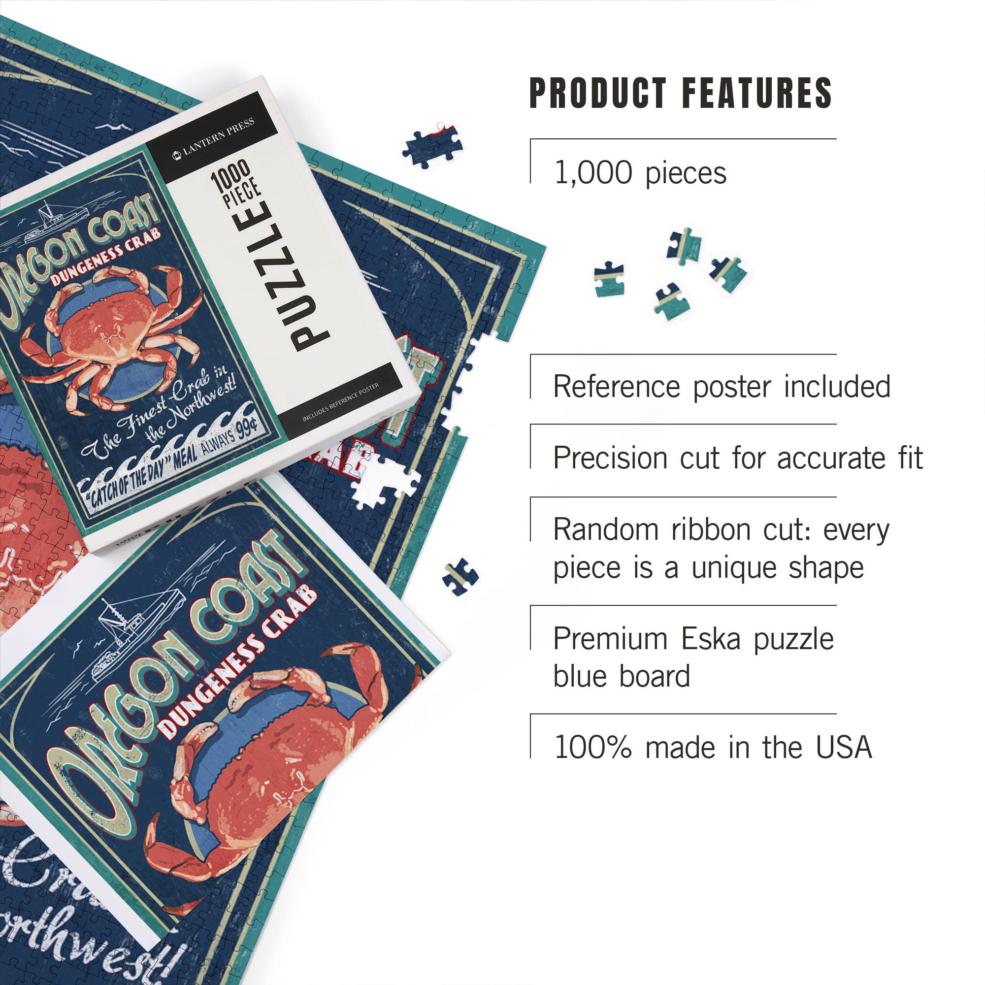 Lantern Press - Wholesale Puzzle - Adult - 1000 PIECE PUZZLE Oregon Coast, Dungeness Crab Vintage2