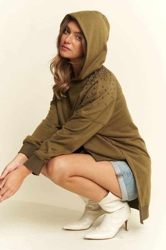 JADE BY JANE - Vendita all'ingrosso Felpa con cappuccio - Donna - FELPA CON CAPPUCCIO E BORCHIE JJT50448