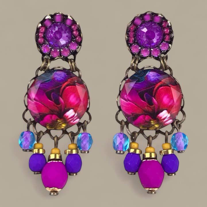 Handmade crystal earrings Lotus Fuchsia for wholesale by melizijewelry