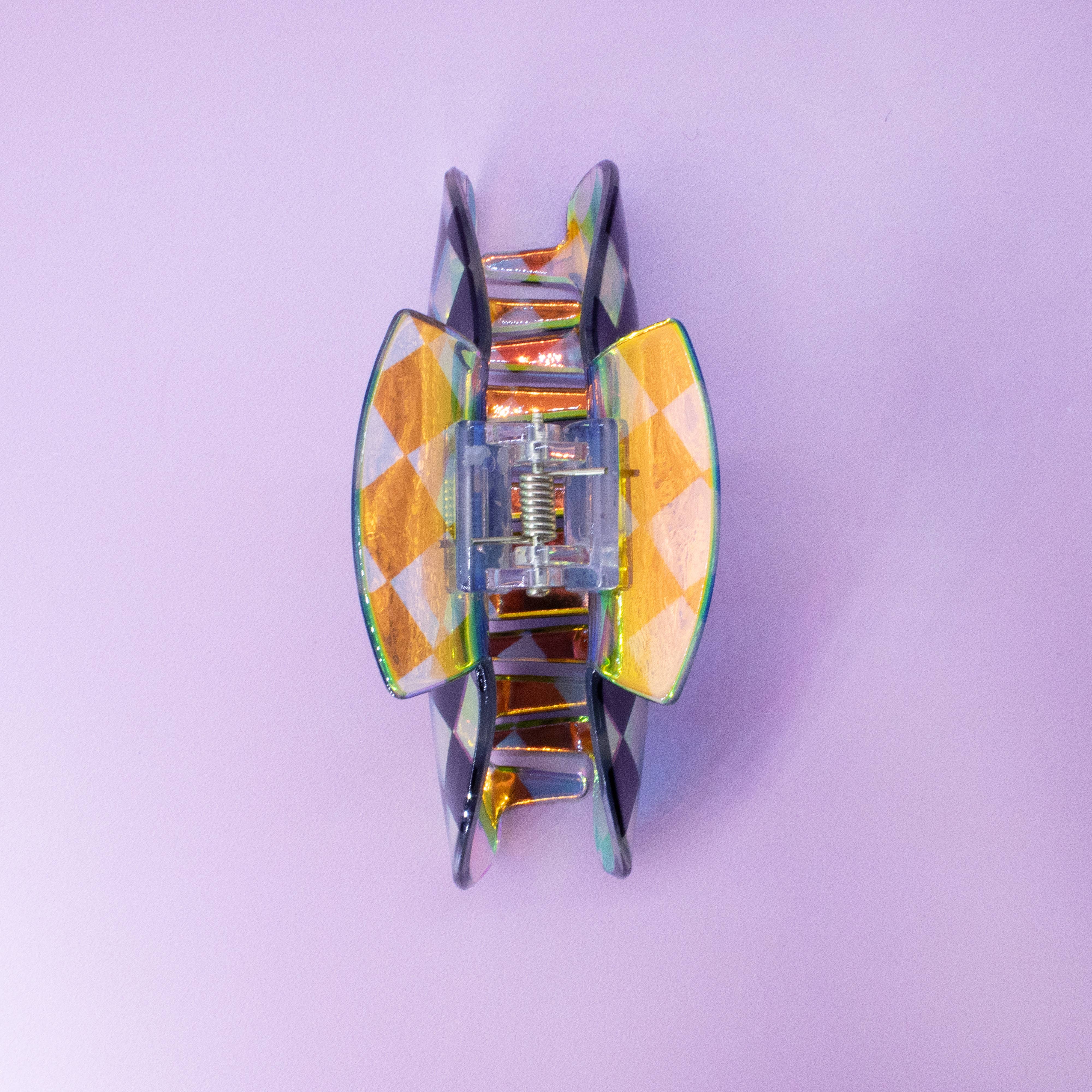 Frog Sac - Wholesale Hair Clip - Women's - Medium Round Iridescent Checkered Hair Claw Clip26