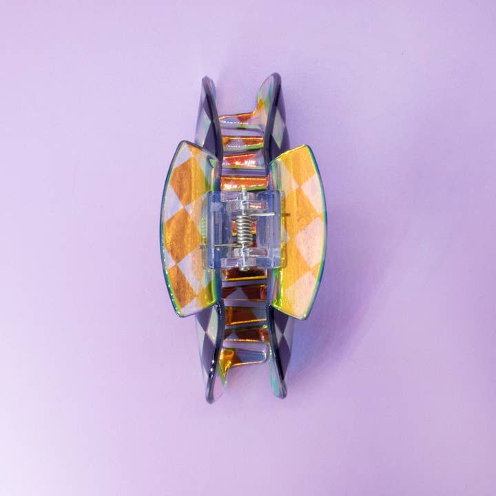 Frog Sac - Wholesale Hair Clip - Women's - Medium Round Iridescent Checkered Hair Claw Clip26