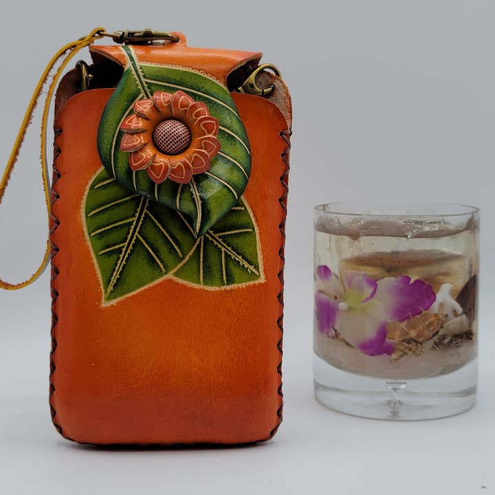 Sunflower Handmade leather inc - Wholesale Phone Wallet - Women's - Handmade leather sunflower cell phone case holder purse