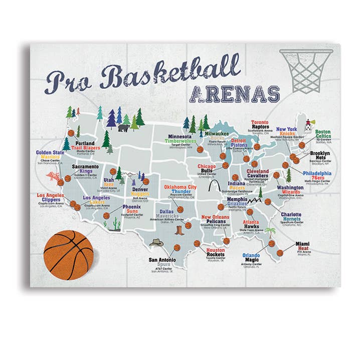 MAP - PRO BASKETBALL - NBA ARENA MAP | with map pins for wholesale by UUPP