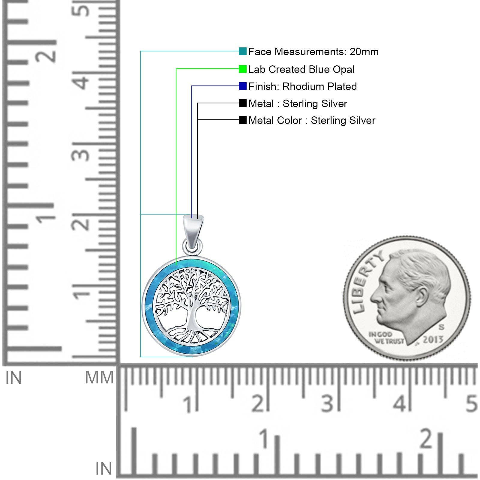 Blue Apple Imports - Wholesale Individual Charm/Pendant - Lab Created Blue Opal Tree Of Life Pendant1