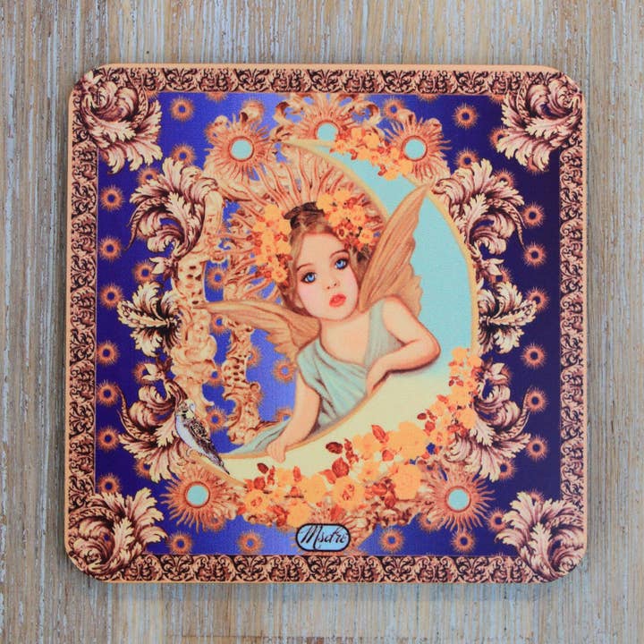 Victorian Golden Angel Baby Coaster By Artist MsDre for wholesale by Msdre