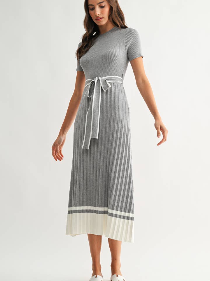 CWD25824 RIBBED KNIT MIDI DRESS WITH TIE WAIST for wholesale by Camellia