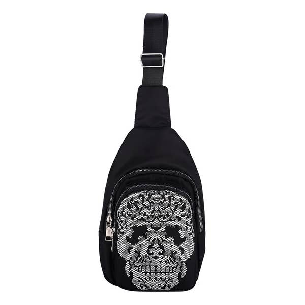 Faux Leather SKULL Theme Sling Bag Handbag for wholesale by Nima Accessories Inc